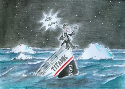 Cartoon: Krise wo? (medium) by Schuhmacher tagged wirtschaftskrise,finanzen,titanic,sektlaune,endzeitstimmung,weltwirtschaftskrise,party,feiern,eisberg