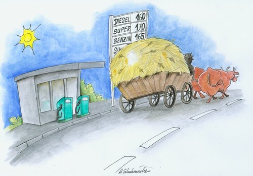 Cartoon: Ländliche Alternative (medium) by Schuhmacher tagged super,diesel,benzin,sprit,tanken,spritpreise,tankstelle