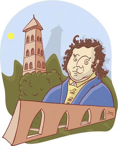 Cartoon: Justinus Kerner (medium) by Davor tagged kerner,castle,poetry,romanticism,burg,hirsau,dichter,poesie,romantik