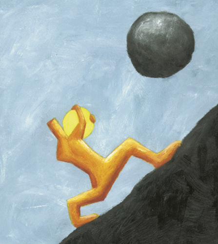 Cartoon: Sisyphus 2 (medium) by Davor tagged sisyphos,anstrengung,philosophy,rock,hill,mountain,up,effort