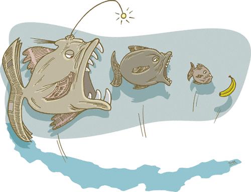 Cartoon: Swallowing Fishes (medium) by Davor tagged newspaper,fish,lake,zurich,see,fisch,tageszeitung,zeitung