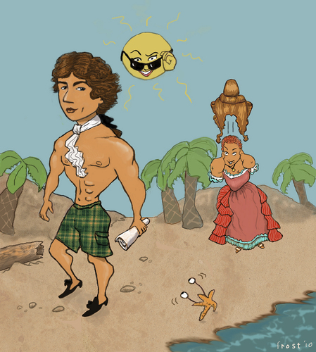Cartoon: Johann Nepomuk Hummel (medium) by frostyhut tagged hummel,classical,music,composer,beach,sun,sunglasses,wig,starfish,water,palm