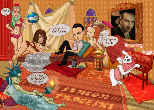 Cartoon: Simon Trpceski part deux (medium) by frostyhut tagged odalisque,ingres,macedonia,genie,aladdin,piano,liberty,elizabeth,eden,welch,harem,ruler,prince,turkish,pianist,concert,music,classical