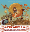 Cartoon: Aftrarella (small) by frostyhut tagged aftra,barbarella,janefonda,union,seattle,spaceneedle,tv,rocket,space,planet,gun