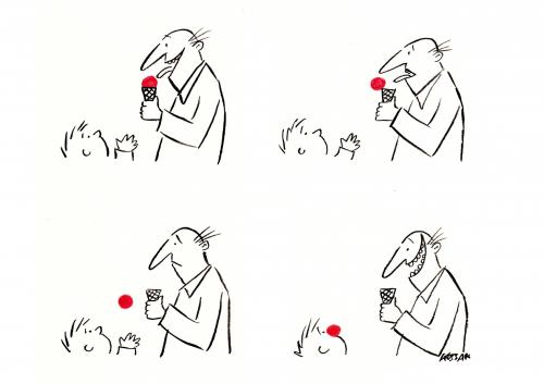 Cartoon: Eis (medium) by Kossak tagged eis,tüte,kugel,rot,erwachsener,kind,gemein,red,icecream,child,clown,nose,nase,smile,eis,süß,kinder,kind,clown