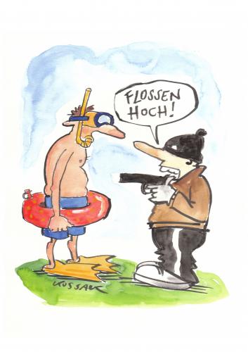 Cartoon: Flossen (medium) by Kossak tagged fins,robber,gun,swimming,summer,flossen,schwimmreifen,badehose,bathingsuit,sommer,räuber,pistole,waffe,überfall,flossen,schwimmreifen,badehose,sommer,räuber,pistole,waffe,überfall,kriminalität,bankräuber,raubüberfall,schwimmen,schwimmer,geld