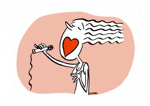 Cartoon: love song (medium) by Kossak tagged liebe,liebeslied,lied,sängerin,singer,lovesong,song,love,herz,heart,musik,music,sängerin,singen,musik,musiker,liebe,liebeslied,verliebt