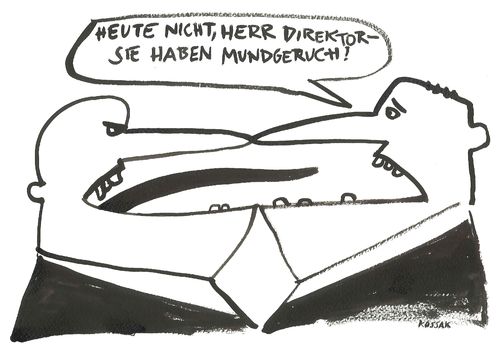 Cartoon: Mundgeruch (medium) by Kossak tagged direktor,chef,küssen,mundgeruch,verhältnis,beziehung,arbeit,zunge,männer