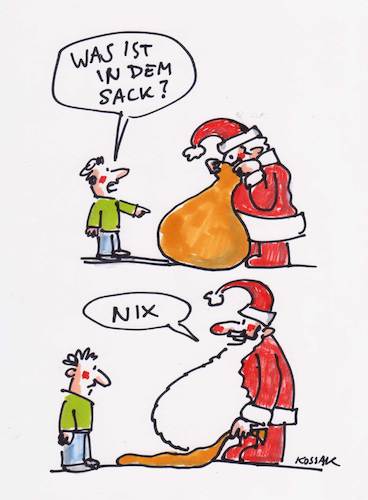Cartoon: Weihnachtsmann mit Sack (medium) by Kossak tagged weihnachten,weihnachtsmann,sack,geschenke,feiertage,christmas,enttäuschung,winter,weihnachten,weihnachtsmann,sack,geschenke,feiertage,christmas,enttäuschung,winter