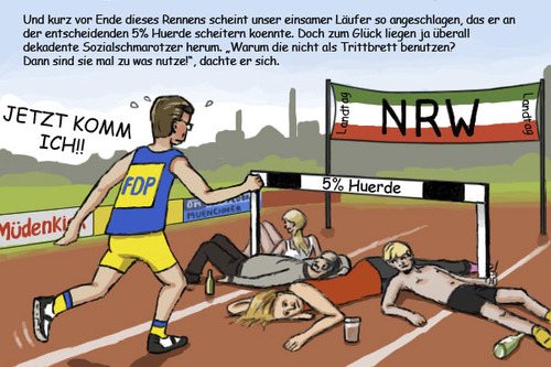 Cartoon: Endspurt (medium) by flintstone73 tagged sozialschmarotzer,westerwelle,fdp,landtagswahl,huerde,wahlkampf