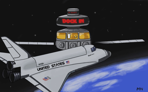 Cartoon: MC Orbit (medium) by flintstone73 tagged space,shuttle,weltraum,drive,orbit,nasa,station