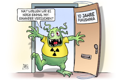 Cartoon: 10 Jahre Fukushima (medium) by Harm Bengen tagged 10,jahre,fukushima,supergau,japan,atomkraft,atomkatastrophe,monster,rückkehr,harm,bengen,cartoon,karikatur,10,jahre,fukushima,supergau,japan,atomkraft,atomkatastrophe,monster,rückkehr,harm,bengen,cartoon,karikatur