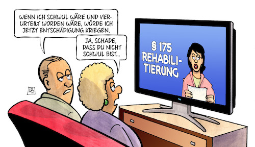 Cartoon: 175-Rehabilitierung (medium) by Harm Bengen tagged paragraph,175,rehabilitierung,gesetz,schwul,homosexuell,entschaedigung,tv,ehe,harm,bengen,cartoon,karikatur,paragraph,175,rehabilitierung,gesetz,schwul,homosexuell,entschaedigung,tv,ehe,harm,bengen,cartoon,karikatur