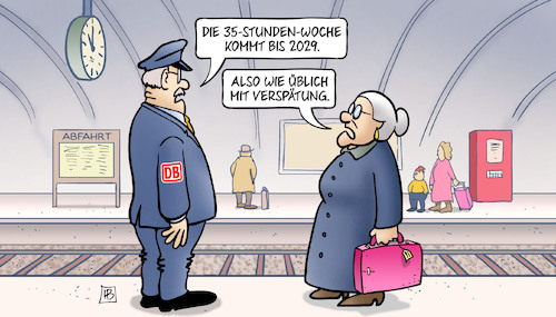 Cartoon: 35-Stunden-Woche 2029 (medium) by Harm Bengen tagged 35,stunden,woche,2029,verspätung,arbeitszeit,tarifvertrag,susemil,bahnsteig,bahn,gdl,harm,bengen,cartoon,karikatur,35,stunden,woche,2029,verspätung,arbeitszeit,tarifvertrag,susemil,bahnsteig,bahn,gdl,harm,bengen,cartoon,karikatur