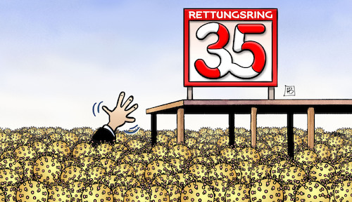 Cartoon: 35er-Rettungsring (medium) by Harm Bengen tagged rettungsring,35,corona,inzidenzen,flut,viren,harm,bengen,cartoon,karikatur,rettungsring,35,corona,inzidenzen,flut,viren,harm,bengen,cartoon,karikatur