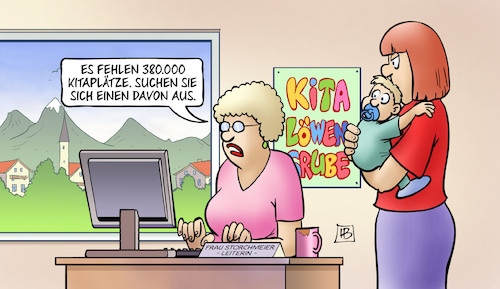 Cartoon: 380.000 Kitaplätze (medium) by Harm Bengen tagged fehlen,kitaplätze,kinderbetreuung,computer,kita,löwengrube,anfrage,linke,harm,bengen,cartoon,karikatur,fehlen,kitaplätze,kinderbetreuung,computer,kita,löwengrube,anfrage,linke,harm,bengen,cartoon,karikatur