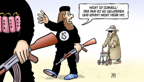 Cartoon: 60 Jahre BND (medium) by Harm Bengen tagged bnd,60,geburtstag,alter,geheimdienst,is,islamisten,terror,rollator,harm,bengen,cartoon,karikatur,bnd,60,geburtstag,alter,geheimdienst,is,islamisten,terror,rollator,harm,bengen,cartoon,karikatur