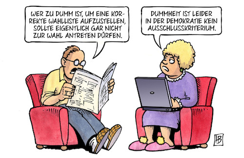 Cartoon: AfD-Dummheit (medium) by Harm Bengen tagged afd,wahlliste,sachsen,dummheit,demokratie,ausschlusskriterium,verfassungsgerichtshof,harm,bengen,cartoon,karikatur,afd,wahlliste,sachsen,dummheit,demokratie,ausschlusskriterium,verfassungsgerichtshof,harm,bengen,cartoon,karikatur
