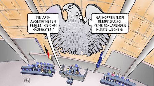 Cartoon: AfD-Fehlzeiten (medium) by Harm Bengen tagged afd,fehlzeiten,abgeordnete,bundestag,bundesadler,fehlen,schlafende,hunde,wecken,harm,bengen,cartoon,karikatur,afd,fehlzeiten,abgeordnete,bundestag,bundesadler,fehlen,schlafende,hunde,wecken,harm,bengen,cartoon,karikatur