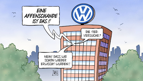 Cartoon: Affenschande (medium) by Harm Bengen tagged abgastests,menschen,affenschande,deutsche,automobilindustrie,affen,dieselskandal,tierversuche,vw,daimler,mercedes,bmw,harm,bengen,cartoon,karikatur,abgastests,menschen,affenschande,deutsche,automobilindustrie,affen,dieselskandal,tierversuche,vw,daimler,mercedes,bmw,harm,bengen,cartoon,karikatur