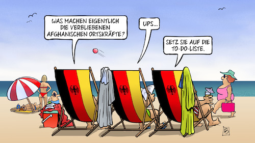 Cartoon: Afghanische Ortskräfte (medium) by Harm Bengen tagged afghanische,ortskräfte,afghanistan,bundeswehr,auslandseinsatz,vergessen,taliban,urlaub,liegestuhl,strand,to,do,liste,harm,bengen,cartoon,karikatur,afghanische,ortskräfte,afghanistan,bundeswehr,auslandseinsatz,vergessen,taliban,urlaub,liegestuhl,strand,to,do,liste,harm,bengen,cartoon,karikatur