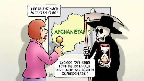 Cartoon: Afghanistan-Bilanz (medium) by Harm Bengen tagged bilanz,240000,tote,20,jahre,krieg,tod,interview,flucht,zufrieden,nato,usa,terror,islamisten,afghanistan,abzug,taliban,harm,bengen,cartoon,karikatur,bilanz,240000,tote,20,jahre,krieg,tod,interview,flucht,zufrieden,nato,usa,terror,islamisten,afghanistan,abzug,taliban,harm,bengen,cartoon,karikatur