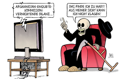 Cartoon: Afghanistan-Zwischenbericht (medium) by Harm Bengen tagged afghanistan,enquete,kommission,bilanz,tod,tv,krieg,bundeswehr,harm,bengen,cartoon,karikatur,afghanistan,enquete,kommission,bilanz,tod,tv,krieg,bundeswehr,harm,bengen,cartoon,karikatur