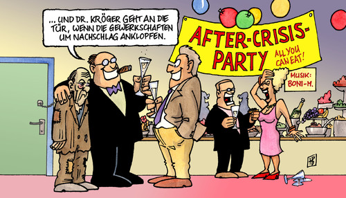 Cartoon: After-Crisis-Party (medium) by Harm Bengen tagged krise,party,aufschwung,dax,unternehmen,unternehmer,feiern,musik,boni,jammern,gewerkschaften,dgb,lohnerhöhungen,tarifrunde,krise,party,aufschwung,dax,unternehmen,unternehmer,feiern,musik,boni,jammern,gewerkschaften,dgb,lohnerhöhungen,tarifrunde,finanzkrise,wirtschaftskrise,jobs,job,arbeit