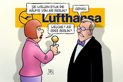 Cartoon: Air-Berlin-Hälfte (medium) by Harm Bengen tagged air,berlin,hälfte,luftfahrtgesellschaft,lufthansa,fluggesellschaft,übernahme,pleite,insolvenz,harm,bengen,cartoon,karikatur,air,berlin,hälfte,luftfahrtgesellschaft,lufthansa,fluggesellschaft,übernahme,pleite,insolvenz,harm,bengen,cartoon,karikatur