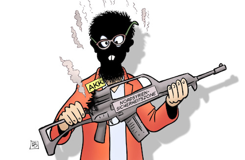 Cartoon: AKK-Rohrkrepierer (medium) by Harm Bengen tagged rohrkrepierer,gewehr,akk,kramp,karrenbauer,verteidigungsministerin,sicherheitszone,schutzzone,syrien,kurden,türkei,türken,deutsche,beteiligung,bundeswehr,nordsyrien,harm,bengen,cartoon,karikatur,rohrkrepierer,gewehr,akk,kramp,karrenbauer,verteidigungsministerin,sicherheitszone,schutzzone,syrien,kurden,türkei,türken,deutsche,beteiligung,bundeswehr,nordsyrien,harm,bengen,cartoon,karikatur