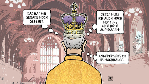 Cartoon: Alte Hüte (medium) by Harm Bengen tagged mutters,alte,hüte,auftragen,nachhaltig,krone,krönung,charles,könig,westminster,abbey,harm,bengen,cartoon,karikatur,mutters,alte,hüte,auftragen,nachhaltig,krone,krönung,charles,könig,westminster,abbey,harm,bengen,cartoon,karikatur