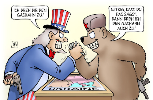 Cartoon: Am Gashahn (medium) by Harm Bengen tagged gashahn,nordstream2,fraking,uncle,sam,bär,ukraine,usa,russland,lawrow,blinken,harm,bengen,cartoon,karikatur,gashahn,nordstream2,fraking,uncle,sam,bär,ukraine,usa,russland,lawrow,blinken,harm,bengen,cartoon,karikatur