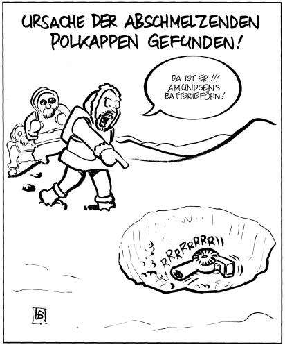 Cartoon: Amundsens Batterieföhn (medium) by Harm Bengen tagged 