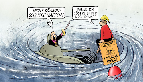 Cartoon: Angst vor Kriegseintritt (medium) by Harm Bengen tagged zögern,schwere,waffen,michel,strudel,panzer,boje,russland,ukraine,krieg,harm,bengen,cartoon,karikatur,zögern,schwere,waffen,michel,strudel,panzer,boje,russland,ukraine,krieg,harm,bengen,cartoon,karikatur