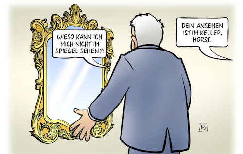 Cartoon: Ansehen im Keller (medium) by Harm Bengen tagged spiegel,ansehen,keller,horst,seehofer,asyldebatte,csu,harm,bengen,cartoon,karikatur,spiegel,ansehen,keller,horst,seehofer,asyldebatte,csu,harm,bengen,cartoon,karikatur