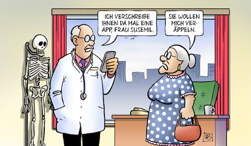 Cartoon: App verschreiben (medium) by Harm Bengen tagged verschreiben,app,arzt,susemil,digitalisierung,gesundheitswesen,krank,veräppeln,harm,bengen,cartoon,karikatur,verschreiben,app,arzt,susemil,digitalisierung,gesundheitswesen,krank,veräppeln,harm,bengen,cartoon,karikatur