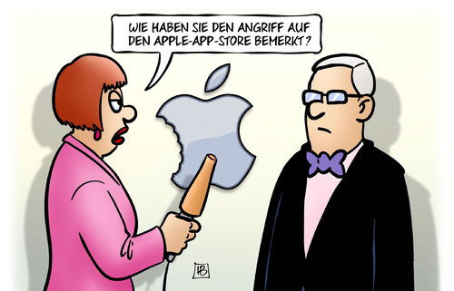 Cartoon: Apple-Hack (medium) by Harm Bengen tagged angriff,hacker,apple,app,store,it,sicherheit,bengen,cartoon,karikatur,angriff,hacker,apple,app,store,it,sicherheit,bengen,cartoon,karikatur