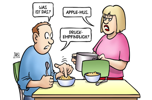 Cartoon: Apple druckempfindlich (medium) by Harm Bengen tagged apfelmus,essen,apple,mus,it,computer,internet,smartphone,druckempfindlich,finger,harm,bengen,cartoon,karikatur,apfelmus,essen,apple,mus,it,computer,internet,smartphone,druckempfindlich,finger,harm,bengen,cartoon,karikatur