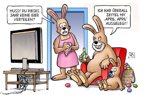 Cartoon: April-Ostern (medium) by Harm Bengen tagged april,aprilscherz,ostern,eier,verteilen,osterhase,tv,harm,bengen,cartoon,karikatur,april,aprilscherz,ostern,eier,verteilen,osterhase,tv,harm,bengen,cartoon,karikatur