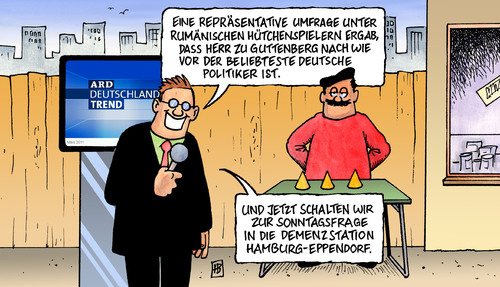 Cartoon: ARD-Trend (medium) by Harm Bengen tagged ard,trend,umfrage,wahlen,infratest,dimap,sonntagsfrage,rumänien,hütchenspieler,guttenberg,betrüger,liebling,beliebt,demenz,ard,trend,umfrage,wahlen,infratest,dimap,sonntagsfrage,rumänien,hütchenspieler,guttenberg,betrüger,liebling,beliebt,demenz