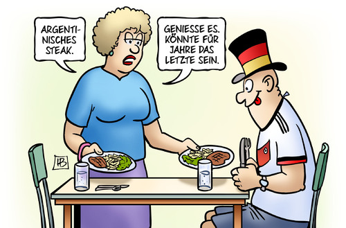 Cartoon: Argentinisches Steak (medium) by Harm Bengen tagged argentinisches,steak,essen,kochen,argentinien,endspiel,finale,wm,brasilien,deutschland,fussball,harm,bengen,cartoon,karikatur,argentinisches,steak,essen,kochen,argentinien,endspiel,finale,wm,brasilien,deutschland,fussball,harm,bengen,cartoon,karikatur