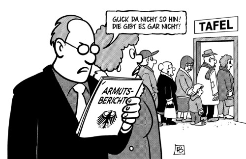 Cartoon: Armutsbericht verabschiedet (medium) by Harm Bengen tagged armutsbericht,armut,reichtum,tafel,bundesregierung,rösler,leyen,bundestag,schönen,geschönt,frisieren,fälschen,harm,bengen,cartoon,karikatur