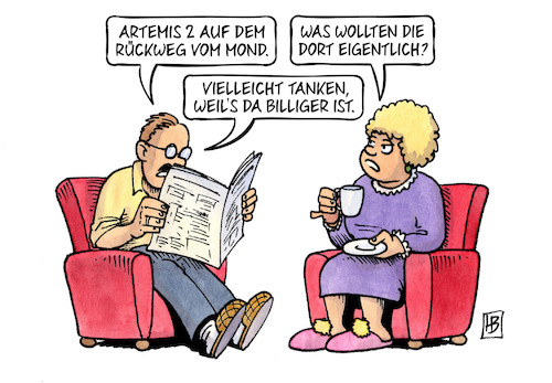 Cartoon: Artemis-Rückweg (medium) by Harm Bengen tagged artemis2,rückweg,mond,nasa,weltraumfahrt,tanken,billiger,ölpreis,harm,bengen,cartoon,karikatur,artemis2,rückweg,mond,nasa,weltraumfahrt,tanken,billiger,ölpreis,harm,bengen,cartoon,karikatur