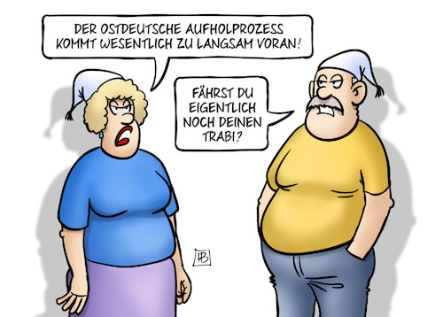 Cartoon: Aufholprozess Ost (medium) by Harm Bengen tagged ostdeutsche,aufholprozess,langsam,wirtschaft,lebensverhaeltnisse,trabi,ministerpraesidenten,harm,bengen,cartoon,karikatur,ostdeutsche,aufholprozess,langsam,wirtschaft,lebensverhaeltnisse,trabi,ministerpraesidenten,harm,bengen,cartoon,karikatur