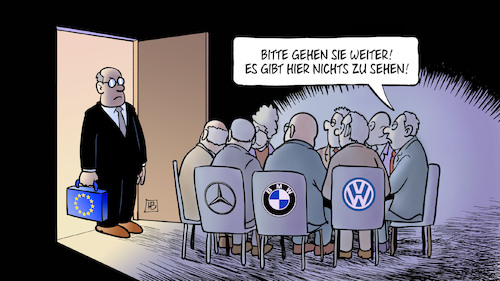 Cartoon: Auto-Kartell und EU (medium) by Harm Bengen tagged autokartell,eu,kommission,europa,ermittlungen,vw,daimler,bmw,absprachen,abgasskandal,manipulation,harm,bengen,cartoon,karikatur,autokartell,eu,kommission,europa,ermittlungen,vw,daimler,bmw,absprachen,abgasskandal,manipulation,harm,bengen,cartoon,karikatur