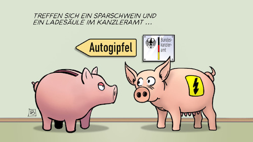 Cartoon: Autogipfel Kanzleramt (medium) by Harm Bengen tagged autogipfel,sparschwein,ladesäule,kanzleramt,schweine,emobilität,eautos,autoindustrie,elektroautos,harm,bengen,cartoon,karikatur,autogipfel,sparschwein,ladesäule,kanzleramt,schweine,emobilität,eautos,autoindustrie,elektroautos,harm,bengen,cartoon,karikatur