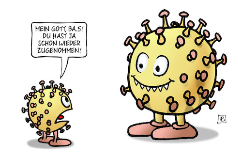 Cartoon: BA.5 (medium) by Harm Bengen tagged ba5,corona,virus,viren,zugenommen,mutationen,varianten,harm,bengen,cartoon,karikatur,ba5,corona,virus,viren,zugenommen,mutationen,varianten,harm,bengen,cartoon,karikatur