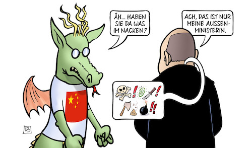 Cartoon: Baerbock im Nacken (medium) by Harm Bengen tagged baerbock,nacken,aussenministerin,außenministerin,china,drachen,scholz,reise,menschenrechte,fluchen,harm,bengen,cartoon,karikatur,baerbock,nacken,aussenministerin,außenministerin,china,drachen,scholz,reise,menschenrechte,fluchen,harm,bengen,cartoon,karikatur