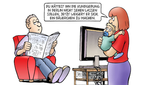 Cartoon: Bäuerchen (medium) by Harm Bengen tagged kundgebung,berlin,bäuerchen,baby,säugling,kleinkind,mutter,vater,tv,bauernblockaden,bauern,proteste,harm,bengen,cartoon,karikatur,kundgebung,berlin,bäuerchen,baby,säugling,kleinkind,mutter,vater,tv,bauernblockaden,bauern,proteste,harm,bengen,cartoon,karikatur