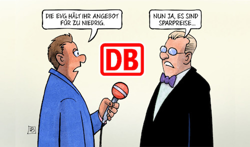 Cartoon: Bahn-Angebot (medium) by Harm Bengen tagged evg,bahn,angebot,tarifverhandlungen,sparpreise,interview,harm,bengen,cartoon,karikatur,evg,bahn,angebot,tarifverhandlungen,sparpreise,interview,harm,bengen,cartoon,karikatur